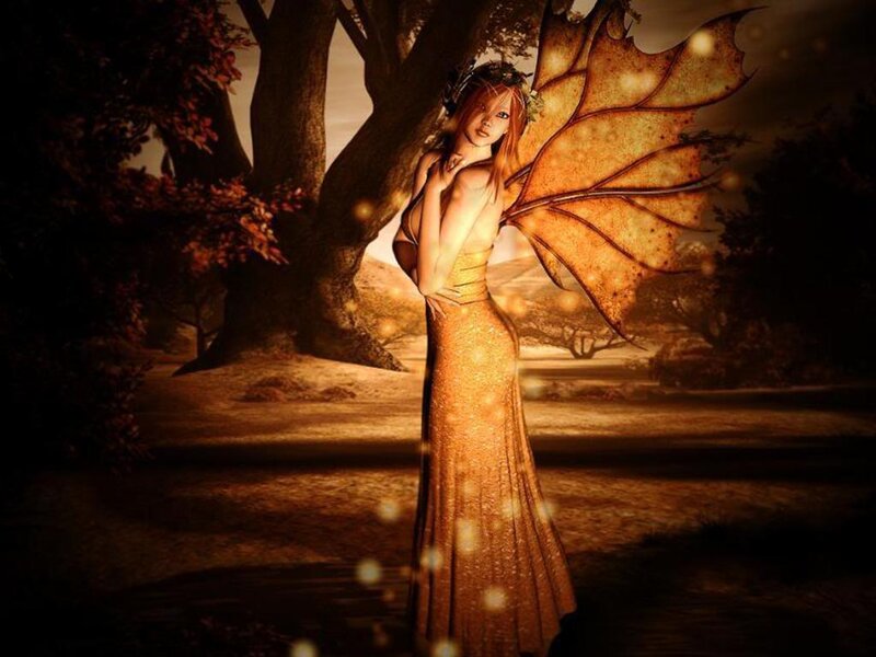 Woman with Leaf Wings — Brown, Dramatic, Sunset