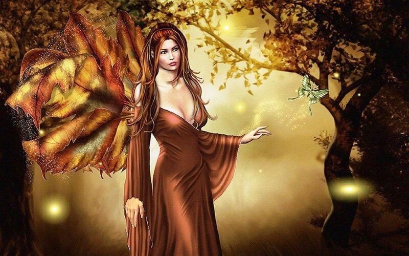 Woman with Leaf Wings — Brown, Serene