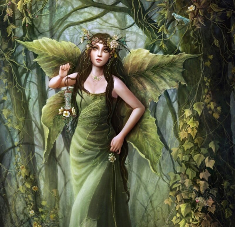 Woman with Leaf Wings — Green