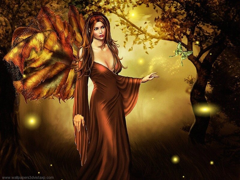woman with leaf wings in forest