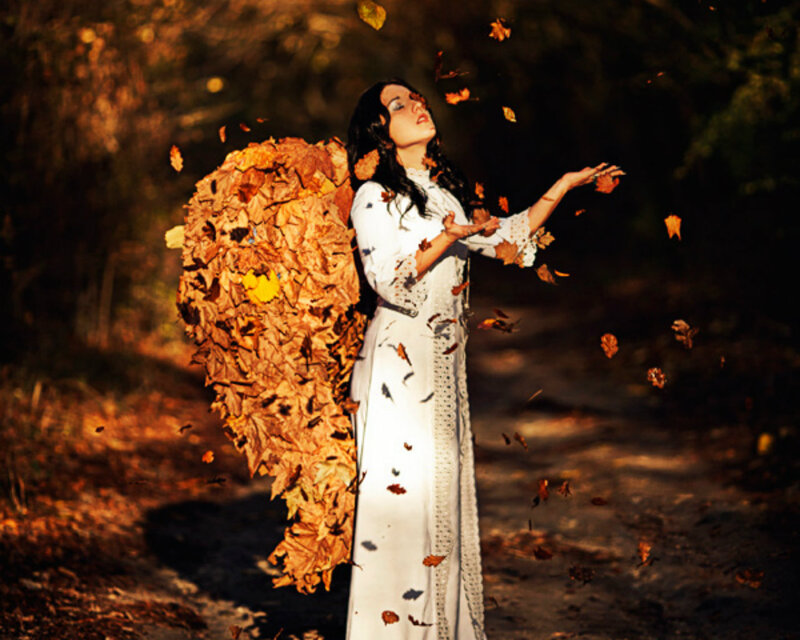 Woman with Leaf Wings — White