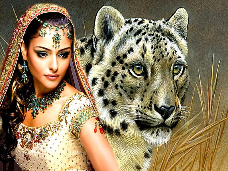 Woman with Leopard — Gold, Dramatic