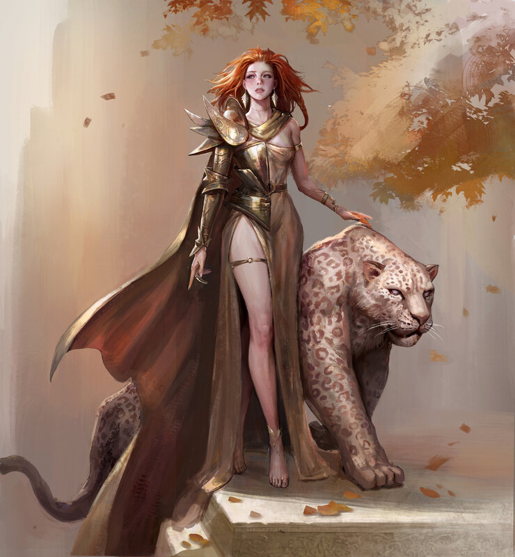 Woman with Leopard — Gold, Serene