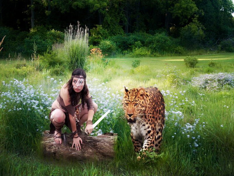 Woman with Leopard — Green, Dramatic