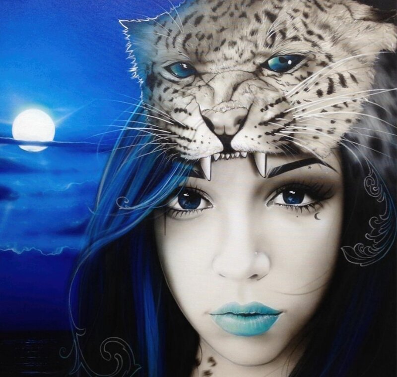 Woman with Leopard Head — Blue