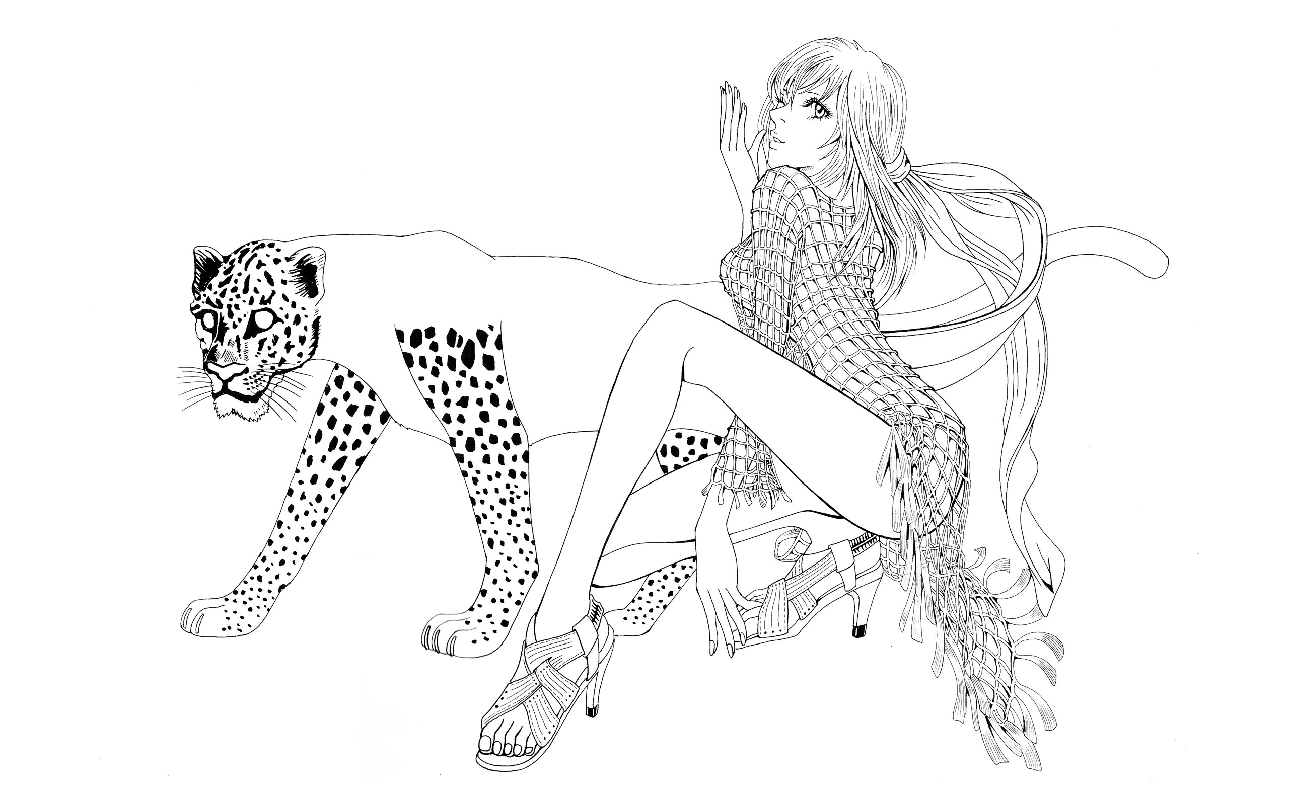 woman with leopard illustration