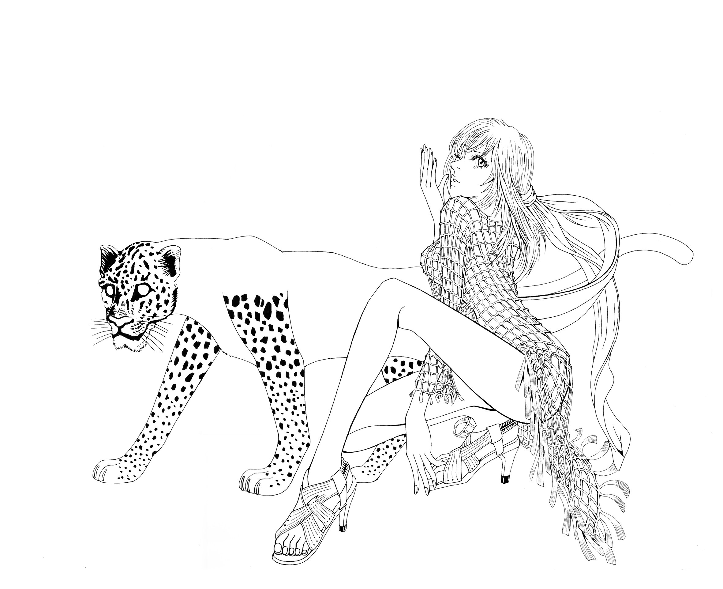 woman with leopard illustration