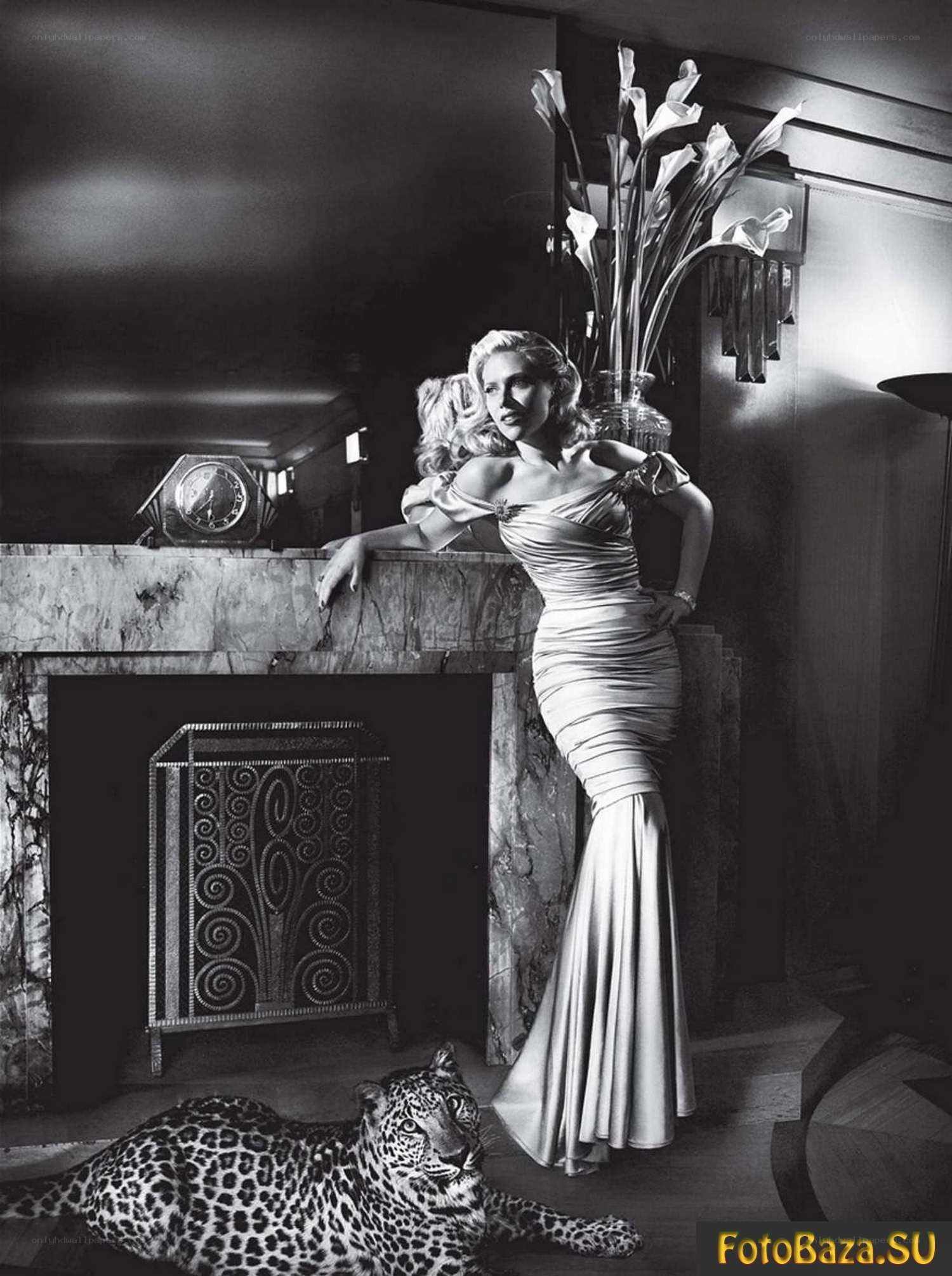 Woman with leopard in formal setting