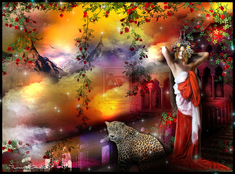 Woman with Leopard — Red, Dramatic