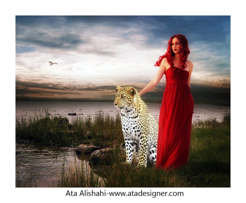 Woman with Leopard — Red