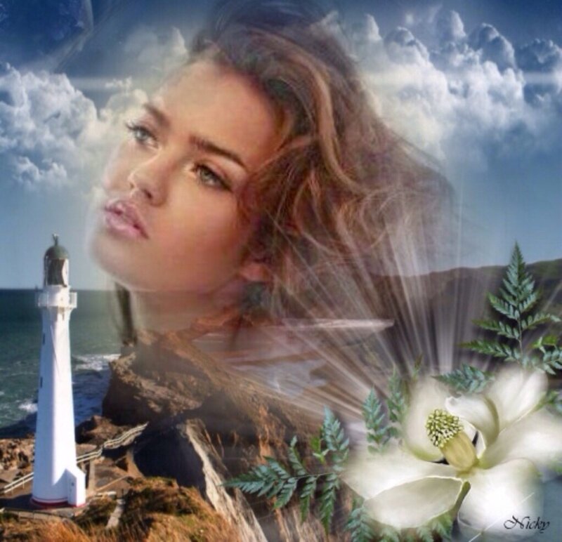 Woman with Lighthouse — White