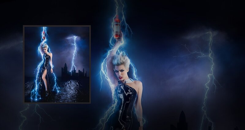 woman with lightning and bottle