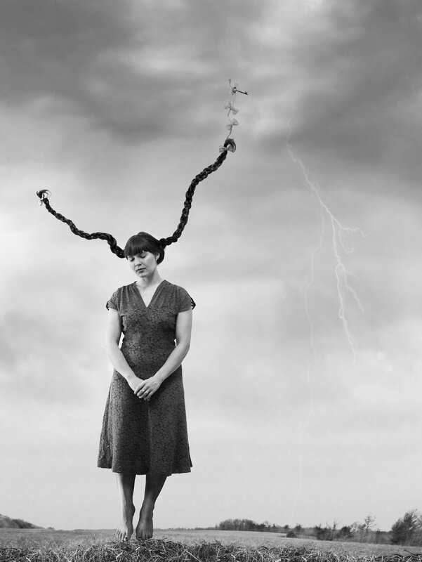 Woman with lightning hair