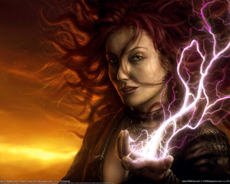 woman with lightning magic