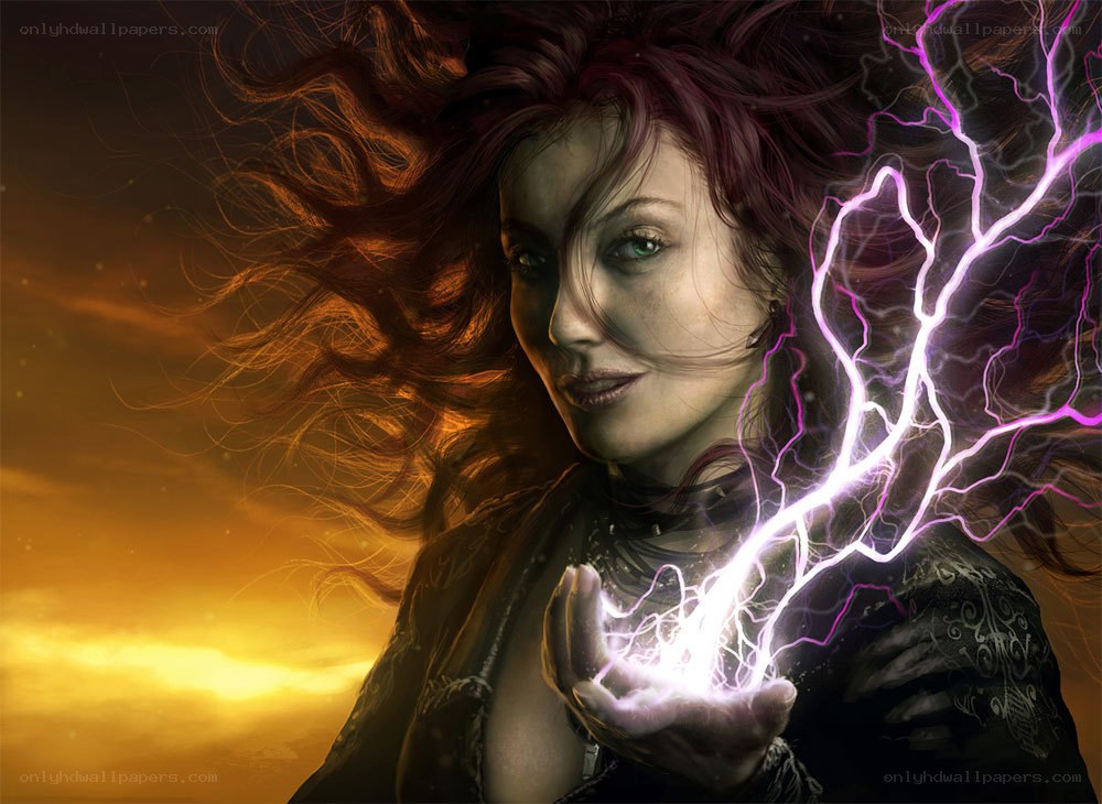 woman with lightning magic