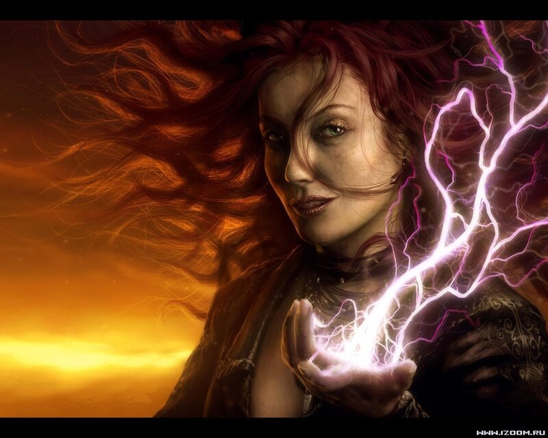 woman with lightning magic