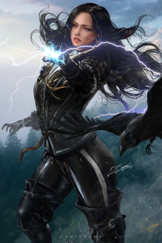 Woman with Lightning Magic — Black
