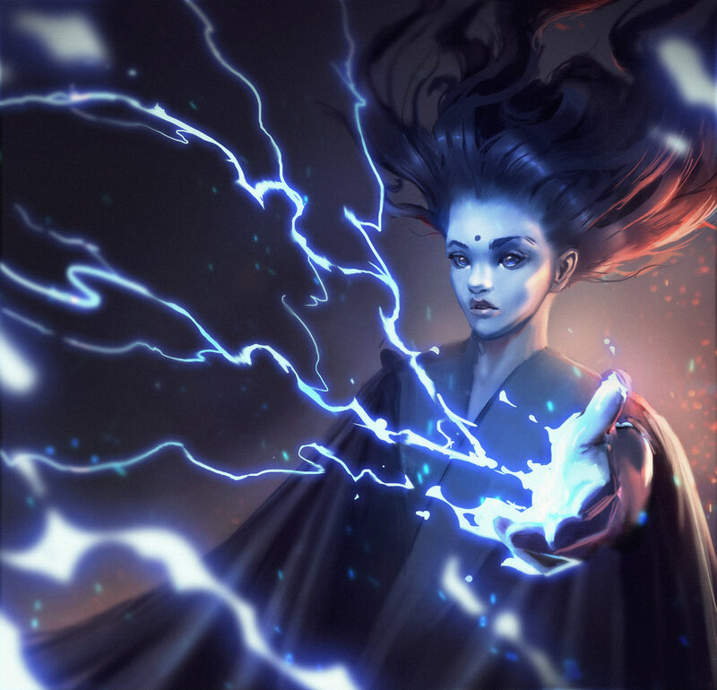 Woman with Lightning Magic — Blue