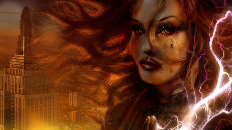Woman with Lightning — Orange, Dramatic