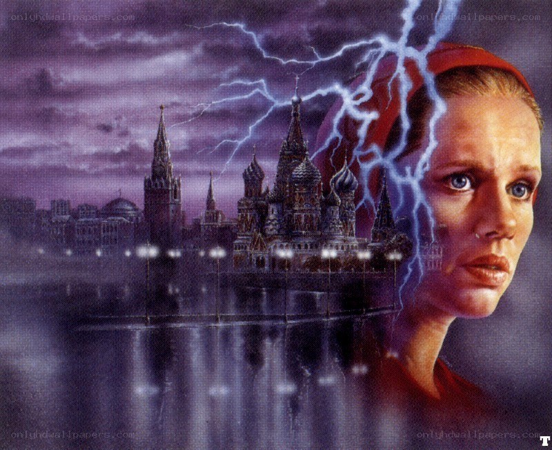 Woman with lightning over Moscow