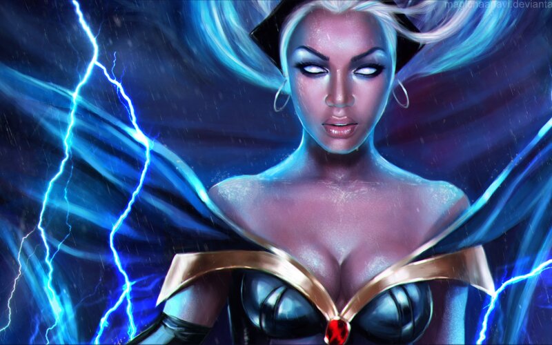 Woman with Lightning Powers — Blue, Dramatic, Night