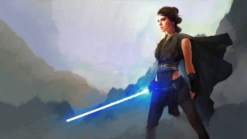 Woman with Lightsaber — Blue, Dramatic, Digital Art