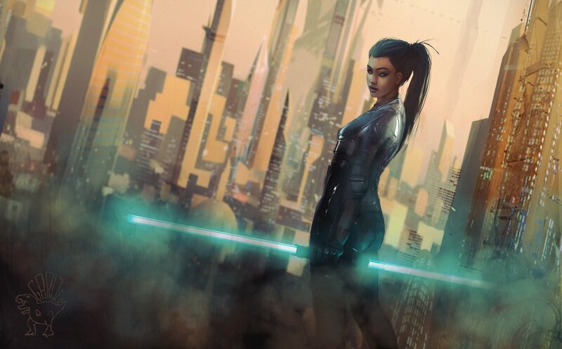 Woman with Lightsaber — Blue