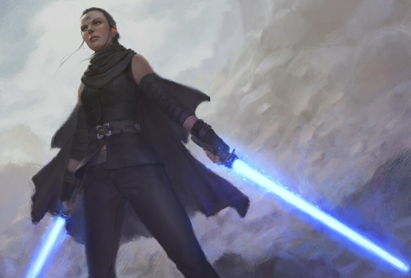 Woman with Lightsabers — Black, Dramatic