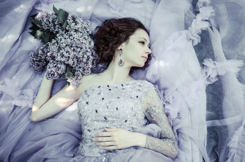 Woman with Lilac Bouquet — Purple