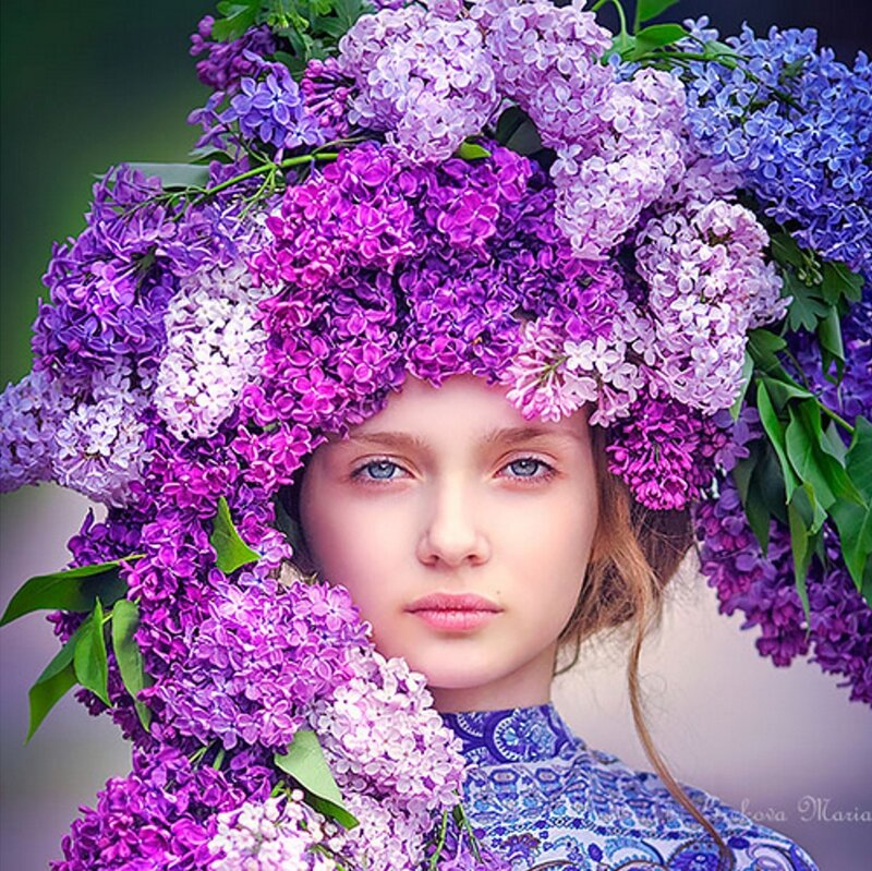 Woman with Lilac Crown — Purple, Serene, Spring