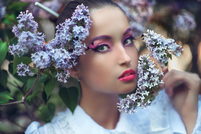 Woman with Lilac Flowers — Purple, Dreamy