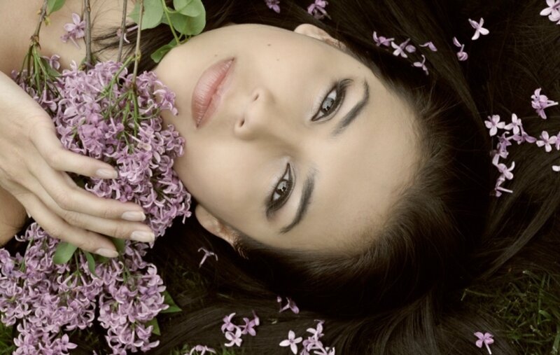 Woman with Lilac Flowers — Purple