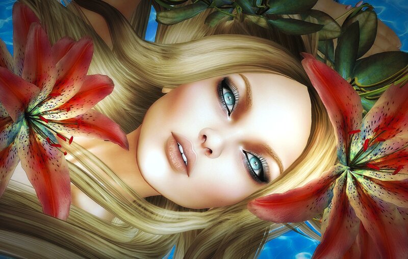Woman with Lilies — Blue