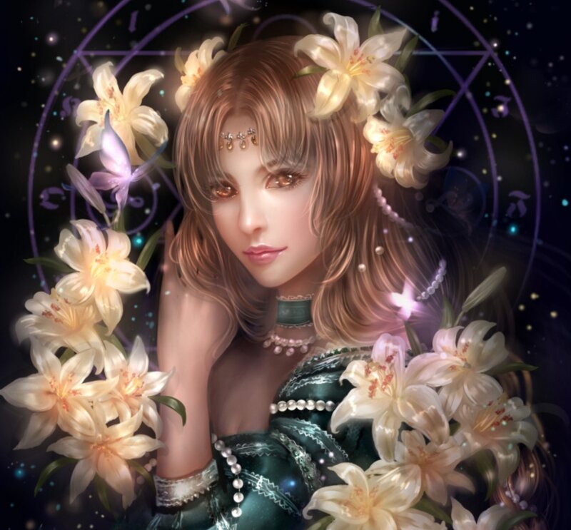 Woman with Lilies — Green