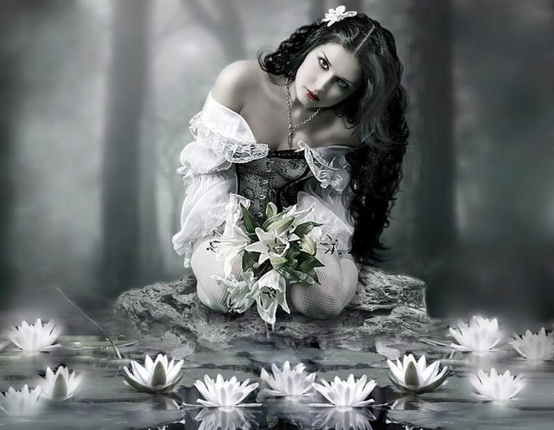 Woman with Lilies — White, Dramatic