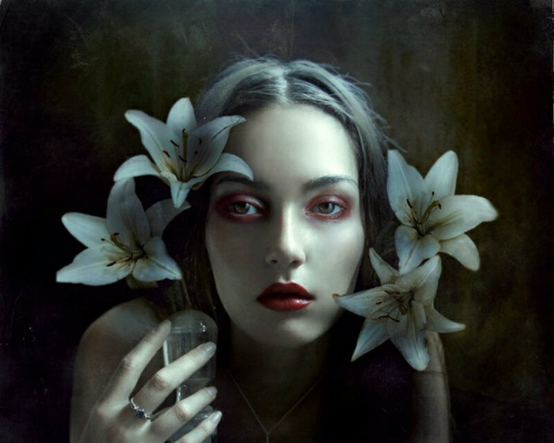 Woman with Lilies — White