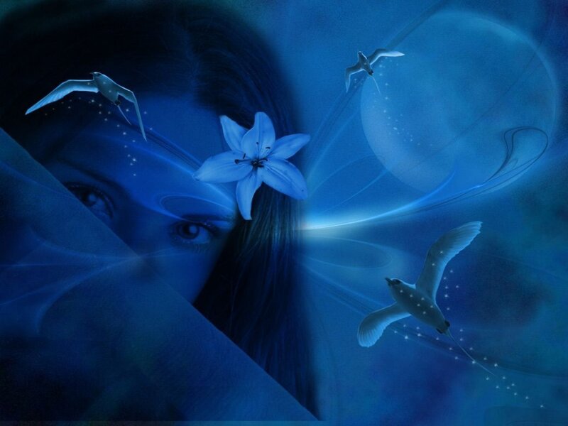 Woman with Lily Flower — Blue