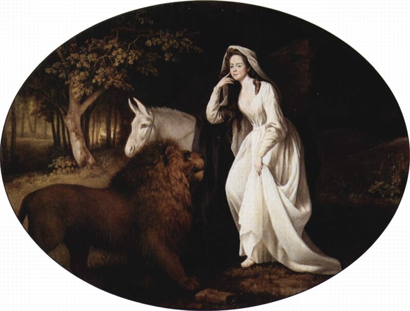 Woman with lion and donkey