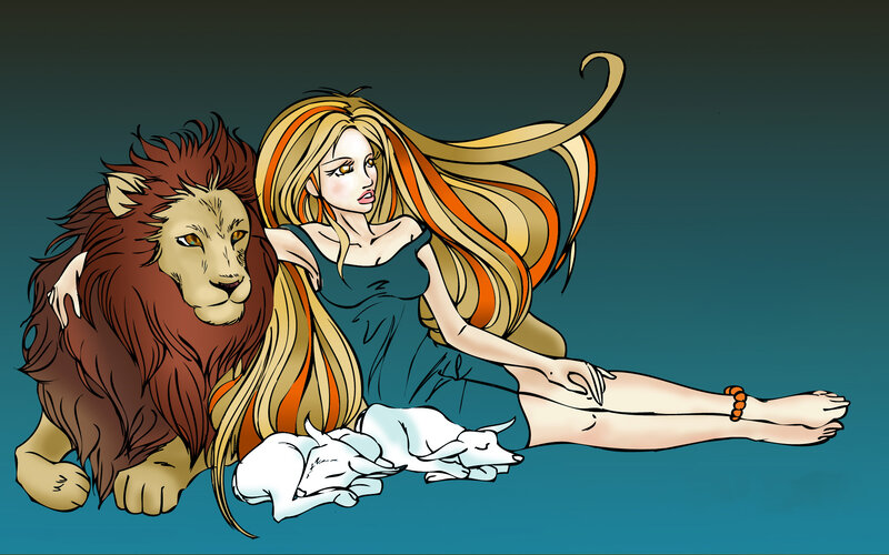 Woman with Lion and Lambs
