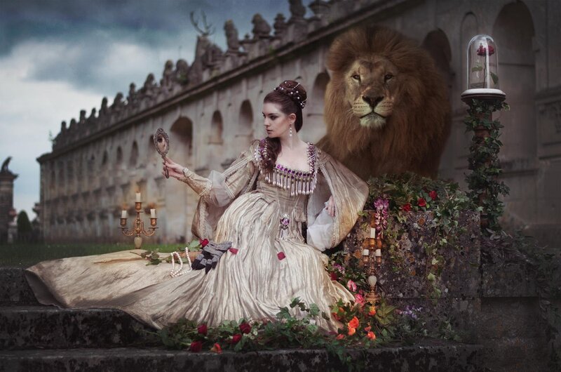 Woman with Lion — Beige, Dramatic