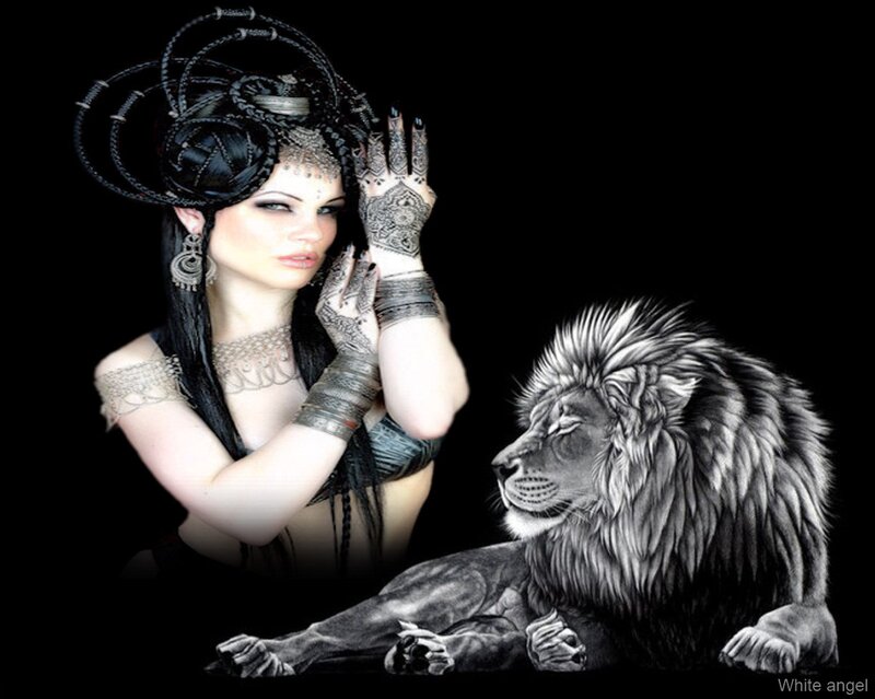 Woman with Lion — Black, Dramatic