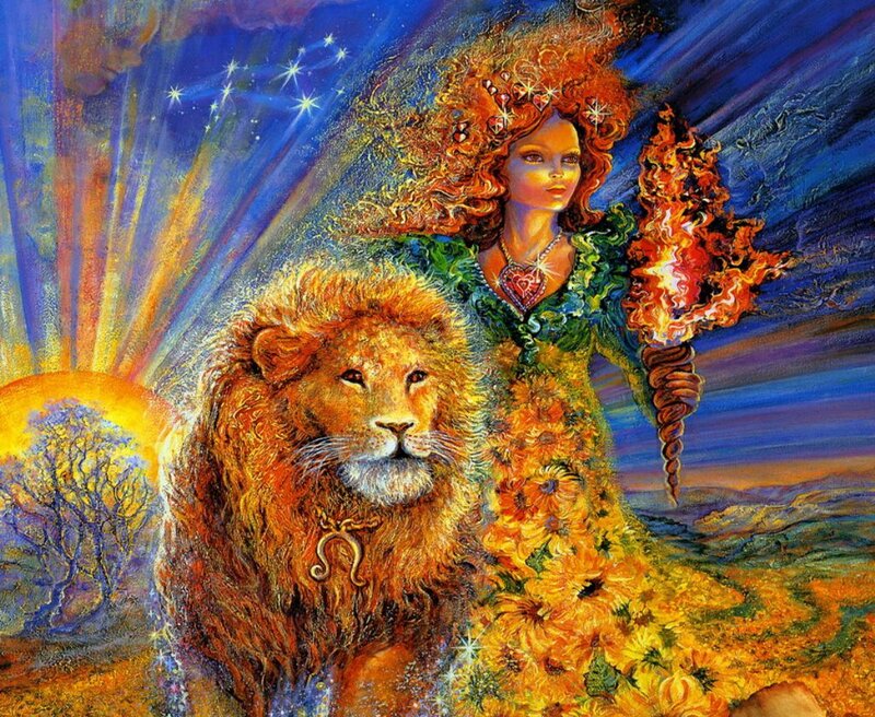 Woman with Lion — Blue, Dramatic, Sunset