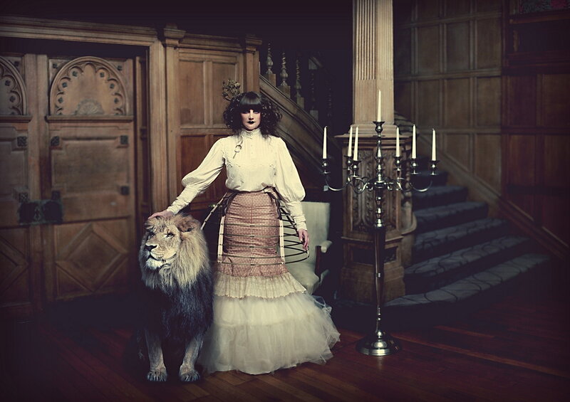 Woman with Lion — Brown, Dramatic, Photograph