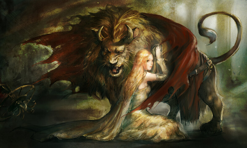Woman with Lion Creature — Brown