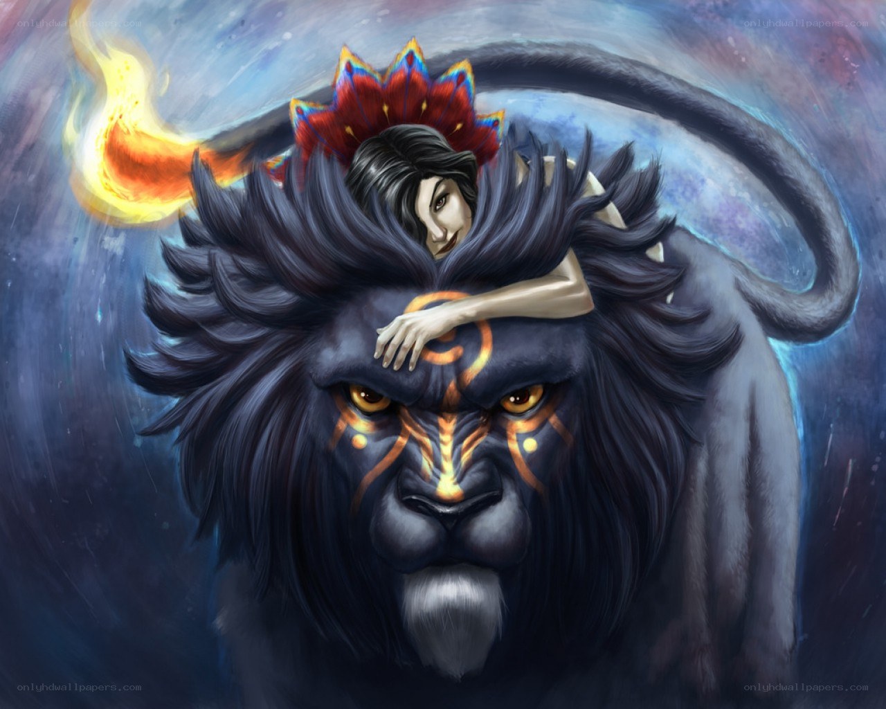 woman with lion creature