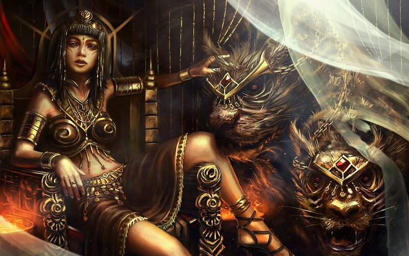 Woman with Lion Creatures