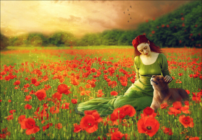 Woman with Lion Cub — Green