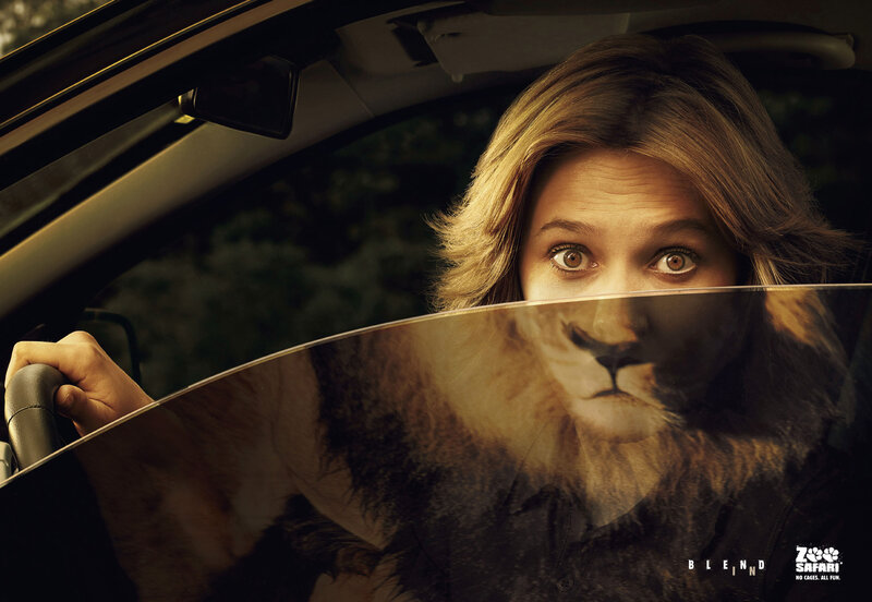 woman with lion face in car