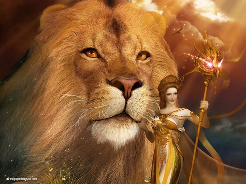 Woman with Lion — Gold, Dramatic, Sunset