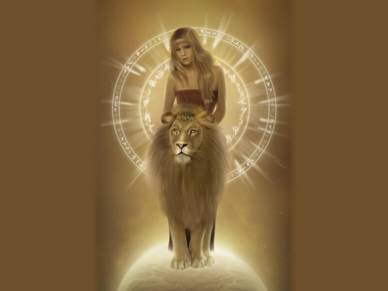 Woman with Lion — Gold, Serene